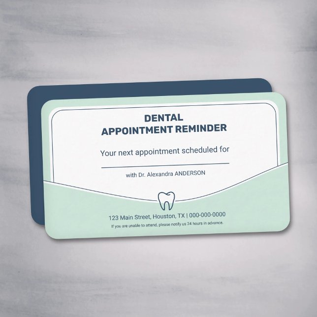 Mintgrön & Marinblå - Tandläkartidbok Visitkort (Mint Green & Navy Blue - Dental Appointment Card)