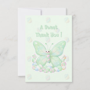 Mintgrön marshmallow fjäril baby shower tack kort
