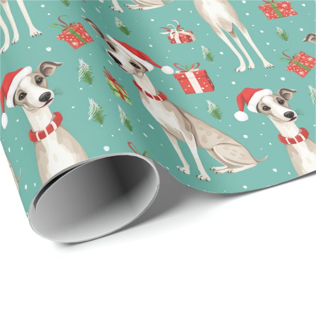 🎄🎅Mintgrön med Whippets Presentpapper (Rullad Hörn)