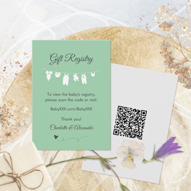 Mintgrön minimalistisk baby shower-gåstlista tilläggskort (Mint Green Minimalist Baby Shower Gift Registry Enclosure Card ©Susanne Sachers - Sunny Mind 🌞)
