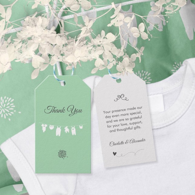 Mintgrön minimalistisk könsneutral babyshower presentetikett (Mint Green Minimalist Gender Neutral Baby Shower Gift Tags ©Susanne Sachers - Sunny Mind Design 🌞)