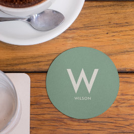 Mintgrön Monogram Personlig Fest Underlägg Papper Rund