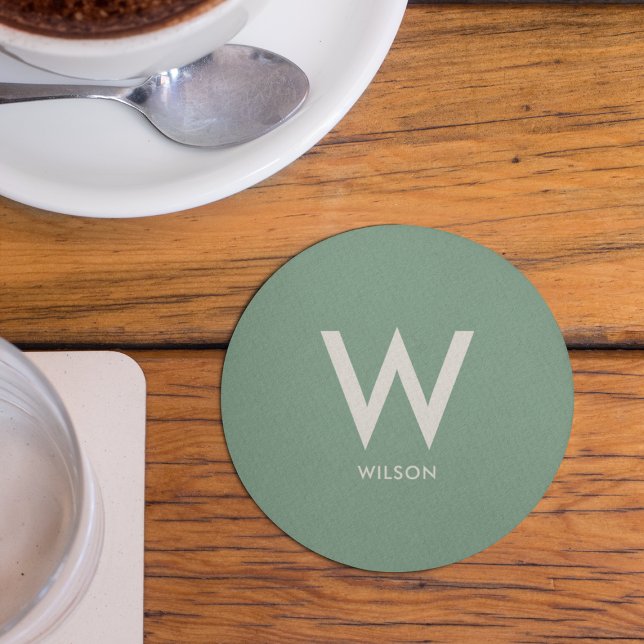 Mintgrön Monogram Personlig Fest Underlägg Papper Rund (Skapare uppladdad)