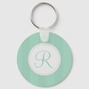 Mintgrön monogram tunn Chevron-mönster Nyckelring