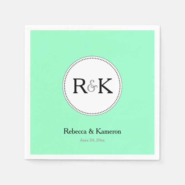 Mintgrön Monogramförsedd Bröllopsklänning Pappersservett (Framsidan)