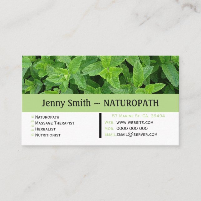 Mintgrön Naturopat-möte Affärscort Tidsbeställning Kort (Framsida)
