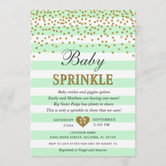 Mintgrön och guld könsneutral baby smula inbjudningar
