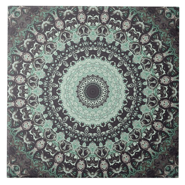 Mintgrön och kolmönstrad mandala-design kakelplatta (Framsidan)