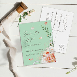 Mintgrön och persikofärgad blomster- botanisk Spar Meddelande Vykort