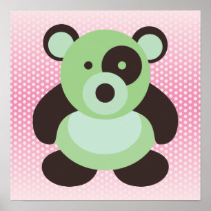 Mintgrön och rosa baby pandabjörn poster