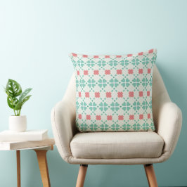 Mintgrön och rosa blomsterklöverplattformsdesign kudde