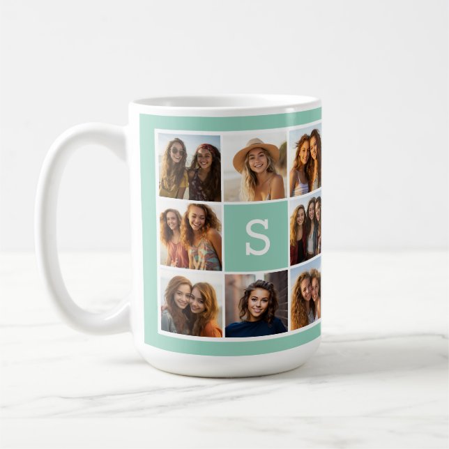 Mintgrön och vit fotokollage med monogram kaffemugg (Vänster)