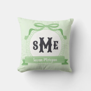 Mintgrön omvänd grekisk nyckelmonogram med båge kudde