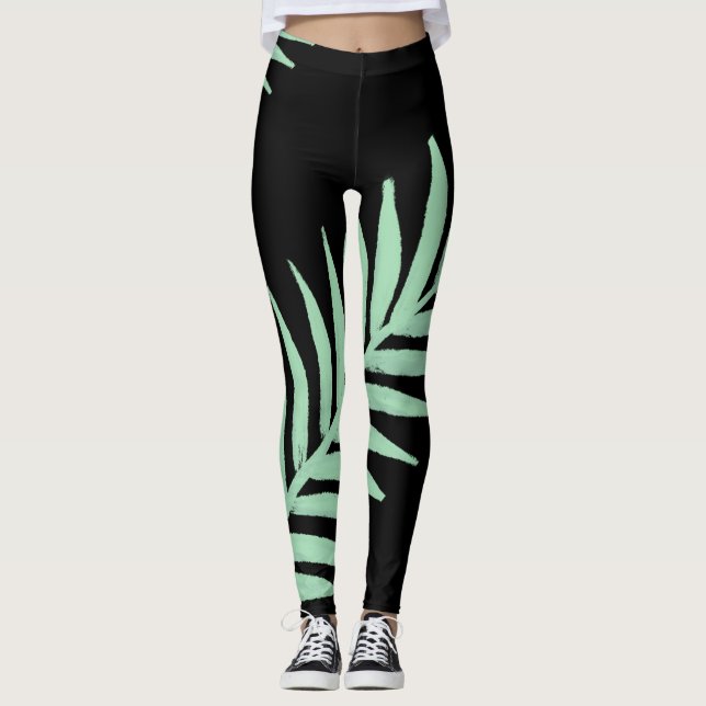 Mintgrön Palm Leggings (Framsida)