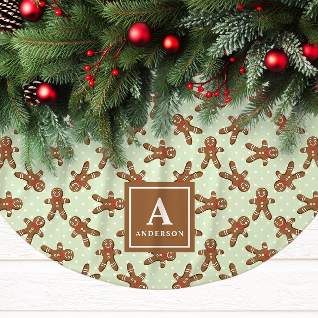 Mintgrön Pepparkaksgubbe Monogram Jul Julgransmatta Borstad Polyester (Skapare uppladdad)