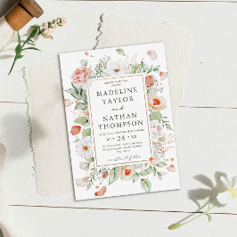 Mintgrön & Persikofärgad Blommig Bröllopsinbjudan Inbjudningar