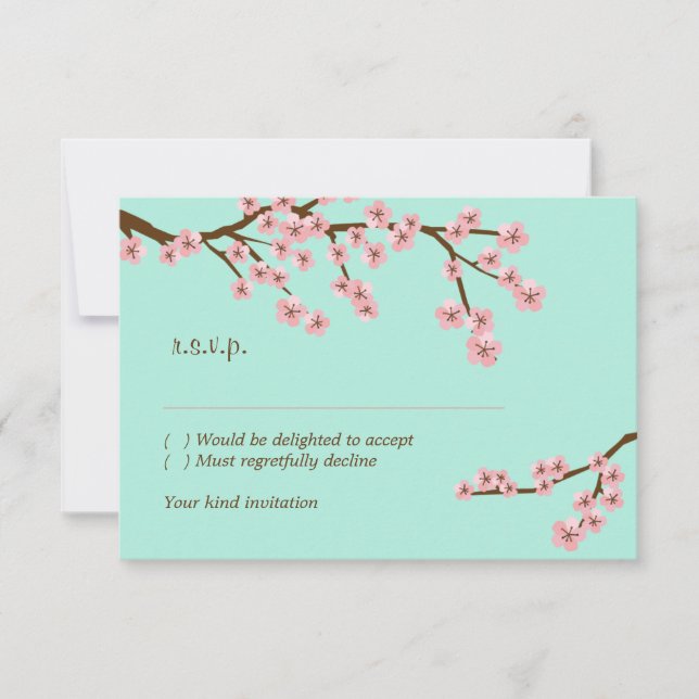 Mintgrön & Rosa Körsbärsblossom Modern RSVP OSA Kort (Framsida)