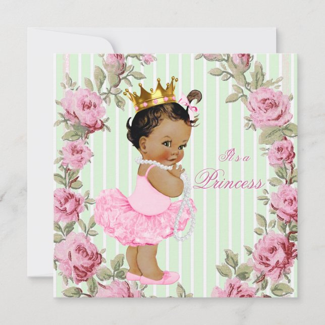 Mintgrön Rosa Ros Etnisk Ballerina Baby Shower Inbjudningar (Framsida)