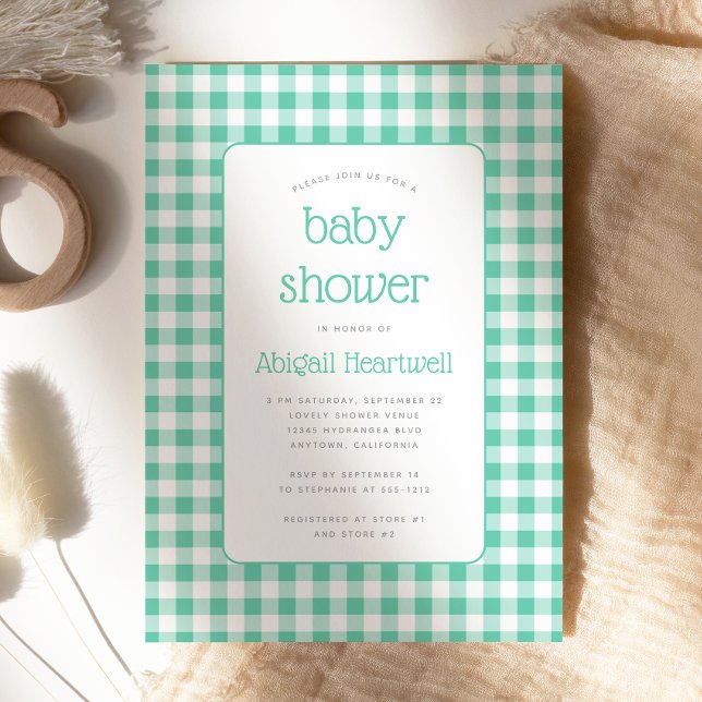Mintgrön Rutig Baby Shower-inbjudan Inbjudningar (Skapare uppladdad)