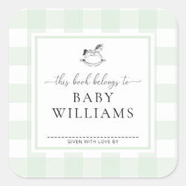 Mintgrön rutig gunghäst bokmärkesklistermärke fyrkantigt klistermärke