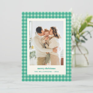 Mintgrön Rutig Plaid Elegant Julfotografi Julkort