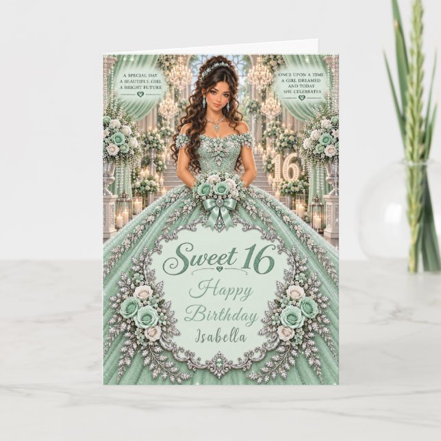 Mintgrön Sweet 16-firande Kort (Framsida)