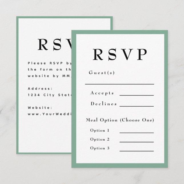 Mintgrön Tidlös Bröllops-RSVP OSA Kort (Fram/baksida)