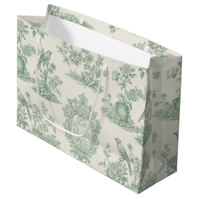 Mintgrön Toile Blommönster med Fåglar (Framsidan Vinklad)