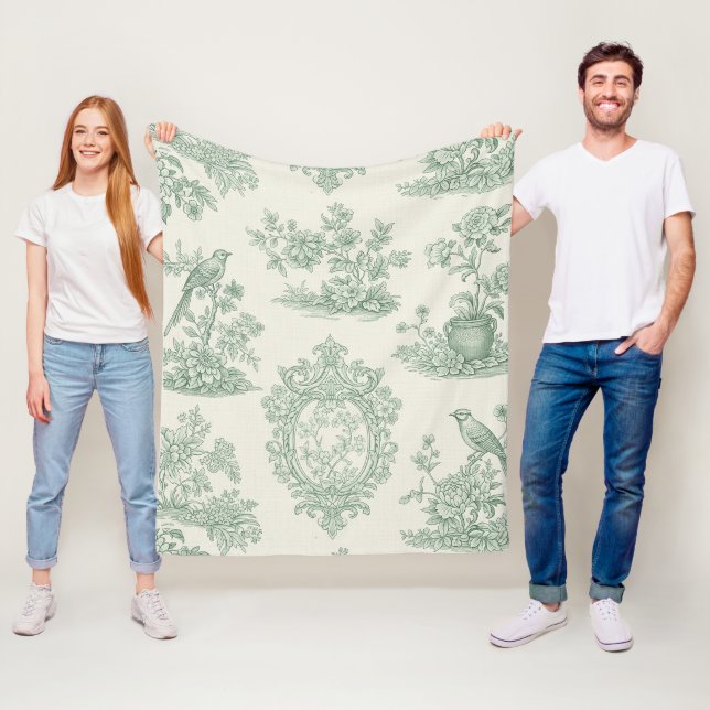 Mintgrön Toile Blommönster och Fågeldesign Fleecefilt (På plats)