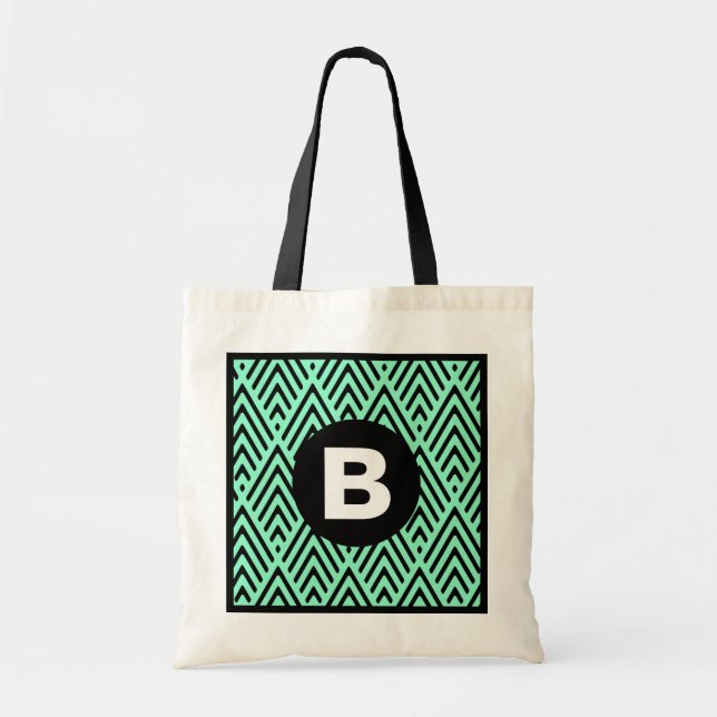 Mintgrön trendig chevron-mönster monogram tygkasse (Framsidan)