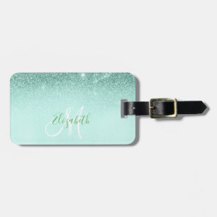 Mintgrön trendig ombré glittermonogram bagage bagagebricka
