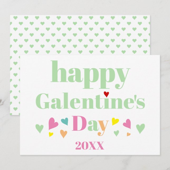 Mintgrön typografi Glad Galentines dag Julkort (Fram/baksida)