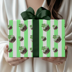 Mintgrön vintage randig klöver Cupcake Presentpapper