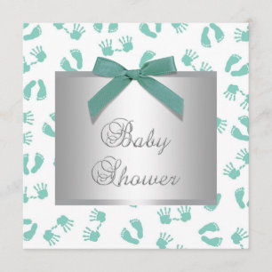 Mintgröna babyhänder fötter baby shower inbjudningar