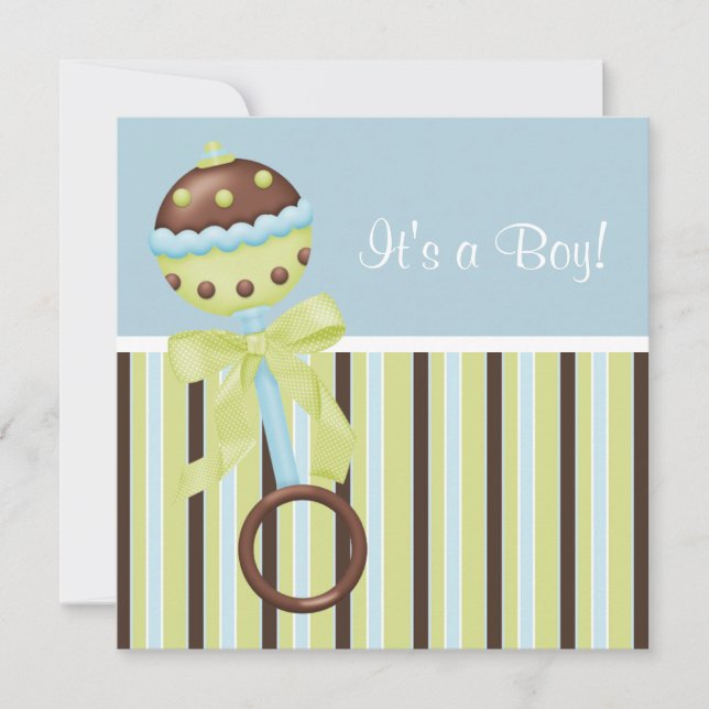 Mintgröna blå bruna baby boy shower-inbjudningar inbjudningar (Framsida)