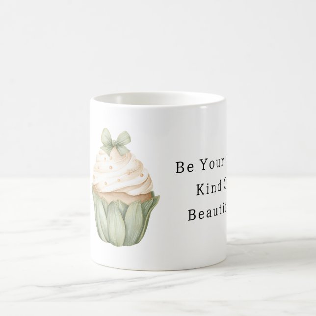 Mintgröna bladslinga Krämvit Cupcake Kaffemugg (Center)