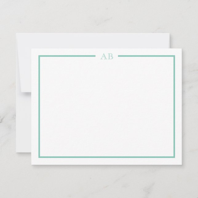 Mintgröna blommonogramkort anteckningskort (Framsida)