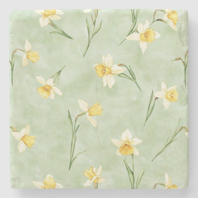 Mintgröna gula Narciss blommor Stenunderlägg (Framsidan)