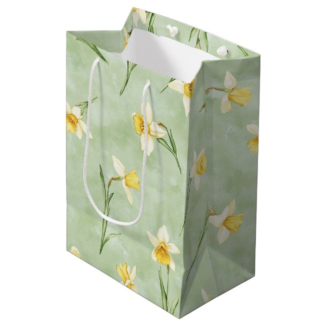 Mintgröna gula vita narciss blommor födelsedag (Framsidan Vinklad)