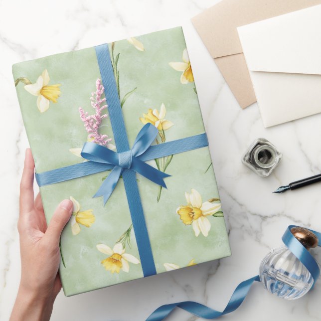 Mintgröna gula vita narcissblommor presentpapper (Gifting)