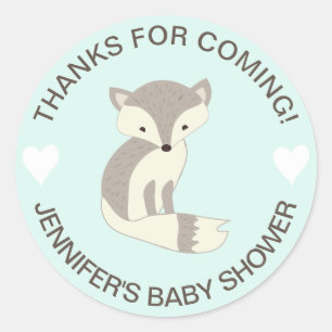 Mintgröna hjärta räv baby shower-klistermärken runt klistermärke