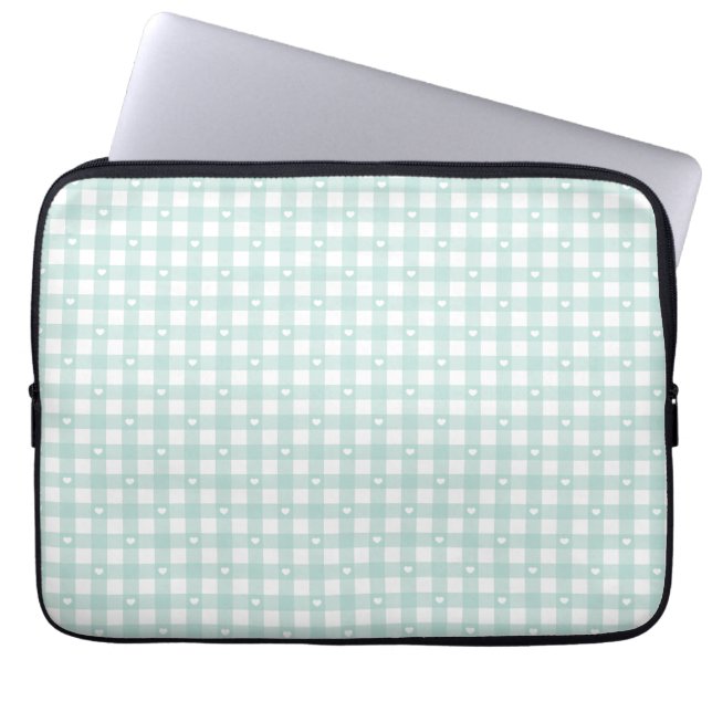 Mintgröna Kryssrutor Laptop Fodral (Framsidan)