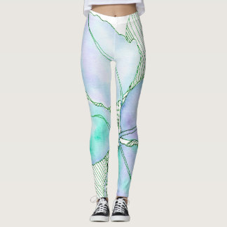 Mintgröna lavendelvattenfärg botaniska blad leggings