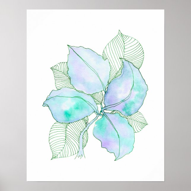 Mintgröna lavendelvattenfärg botaniska blad poster (Framsidan)