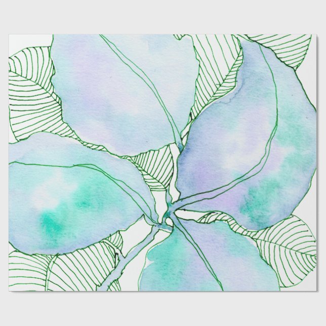 Mintgröna lavendelvattenfärg Botaniska blad Presentpapper (Platt)