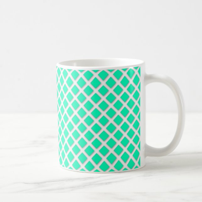 Mintgröna turkosa lutande fyrkanter Modernt mönste Kaffemugg (Höger)