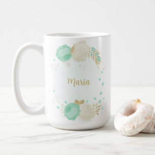 mintgröna vita blommor guld blomster bröllop kaffemugg