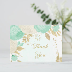 mintgröna & vita blommor guld blomsterbröllop tack kort