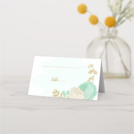 mintgröna & vita blommor guld botanisk bröllops- placeringskort