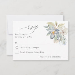 Mintgrönhet & Vit Blommig utan måltids-RSVP OSA Kort